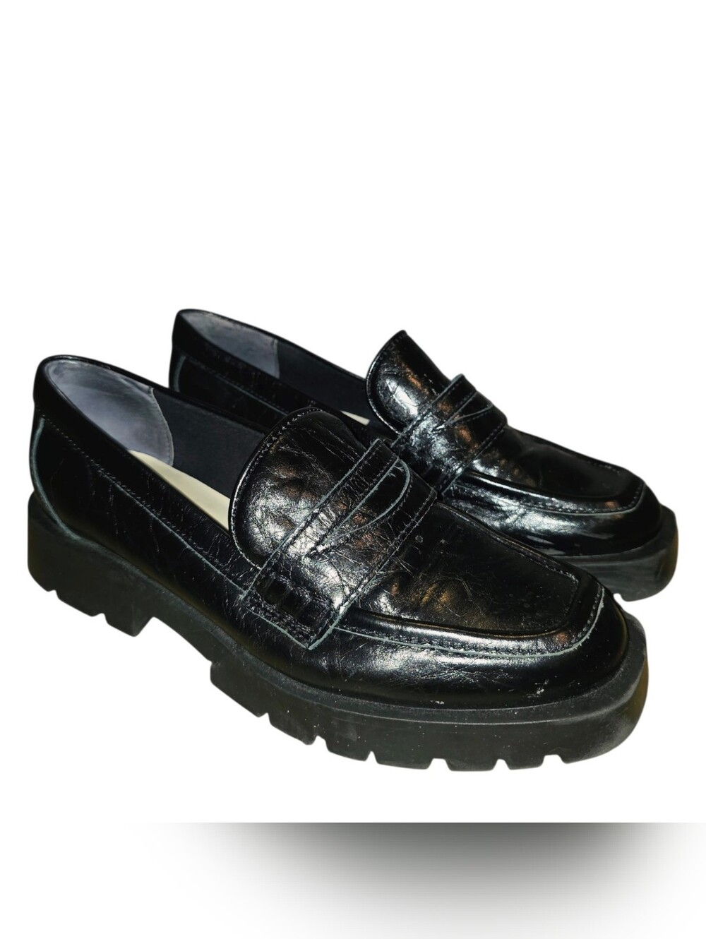 DOLCE VITAS "Elias" Sz 7 Black Faux Croc Lug Sole Career Chic Office Loafers